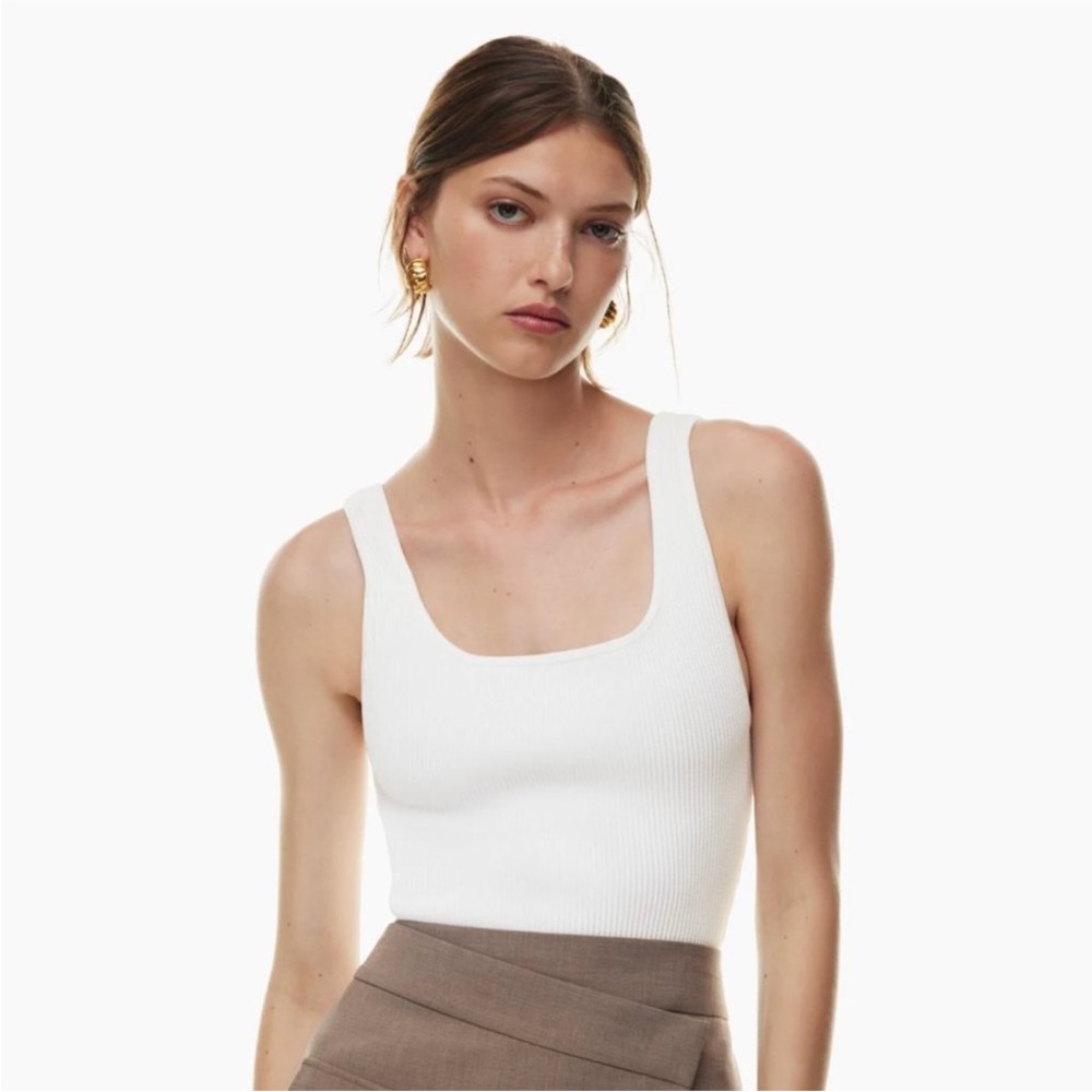 Aritzia Babaton Sculpt Rib Squareneck Waist Tank Top White L